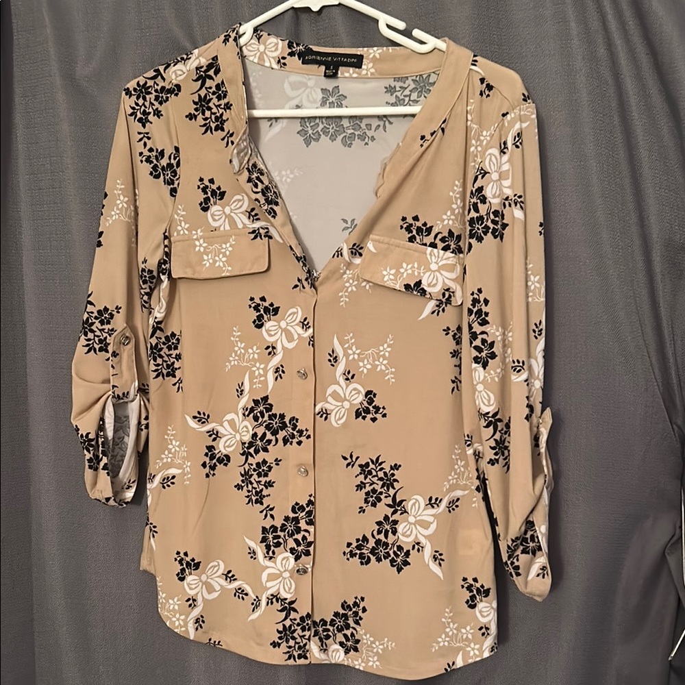 Chico's Women's Floral Tan Blouse